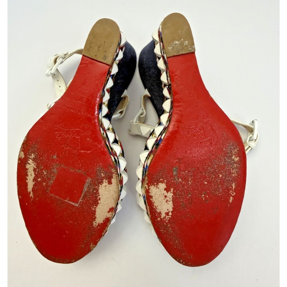 Christian Louboutin Cataclou Espadrille Sandals Red White Blue Denim Size 37 / 7 - Picture 11 of 15